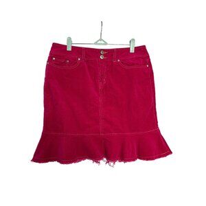 Be Bop Straight Corduroy Skirt Juniors Size 11 Frayed Ruffle Fushcia Pink